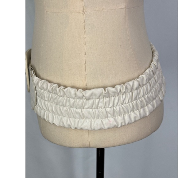 Nine West Off White Elastic Ruched Wide Cinch Belt Buckle Size L/XL 33-36 Waist - Picture 4 of 12